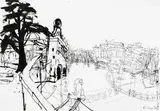 Rudolf Hradil, Rom, Piazzale Flaminio, 1992, Tusche auf Papier; ungerahmt