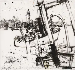 Rudolf Hradil, Venedigansicht, Tusche auf Papier; ungerahmt