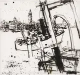 Rudolf Hradil, Venedigansicht, Tusche auf Papier; ungerahmt