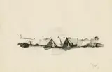 Karl Korab, Häuser im Waldviertel, 1970, Tusche auf Papier; gerahmt