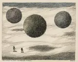 Paul Flora, Landschaft mit drei schwebenden Kugeln