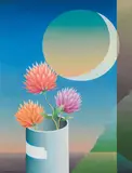 Roman Haller, Blüten vor Mond, 1987, Öl auf Leinwand; gerahmt