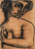 Ernst Fuchs, Halbakt, 1946, Kohle auf Papier; gerahmt