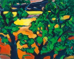 Roland Papousek, Landschaft mit Bäumen, 2006, Öl auf Leinwand; gerahmt