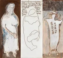 Sylvia K. Kummer, Konvolut aus 3 Arbeiten (aus dem Zyklus Sappho), 2016, Mischtechnik auf Papier; gerahmt