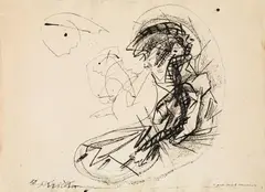 Ernst Skrička, Große Larve & Menschlein, 1988, Tusche auf Papier; ungerahmt