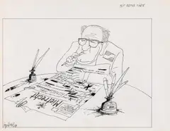 Gustav Peichl, Mit roter Tinte, 1981, Tusche auf Papier; gerahmt