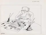 Gustav Peichl, Mit roter Tinte, 1981, Tusche auf Papier; gerahmt