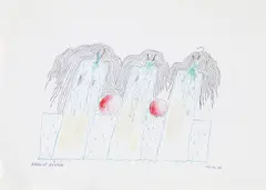 Gustav Peichl, Haarige Geister, 2001, Buntstift und Bleistift auf Papier; ungerahmt