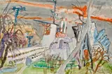 Kurt Moldovan, ORF-Salzburg, 1974, Aquarell auf Papier; gerahmt