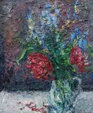 Hans Andreas, Peony and iris, 1986, oil on fiberboard