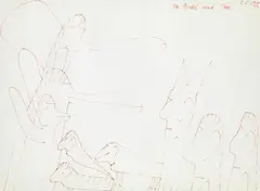 Oswald Tschirtner, Der Bischof und Tiere, 1986, Tusche auf Papier; gerahmt