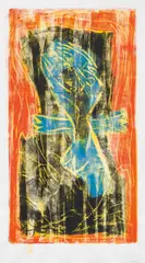 unknown Artist, Composition blue, yellow, orange and black, 1989, printed graphics on paper; framed