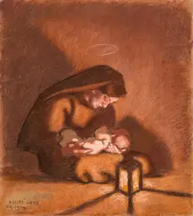 Albin Egger-Lienz, Madonna with Child (Christmas), 1914, Pastel on paper on cardboard