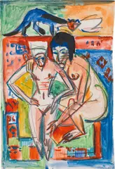 Ernst Ludwig Kirchner, 'Nackte Frau und Mädchen' (probably Anna Müller), ca. 1925, watercolor and chalk on paper