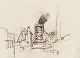 Herbert Boeckl, Blast furnaces in Donawitz, ca. 1942, charcoal on paper