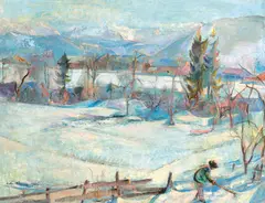 Anton Mahringer, Snow landscape in Labientschach, 1938-40, oil on canvas