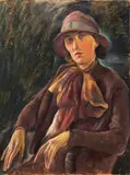 Albert Birkle, Portrait of else with scarf and hat, 1926, pastel on cardboard