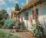 Sock knitting girl by Peder Mørk Mønsted, 1934, oil on canvas, offered Nov 2016