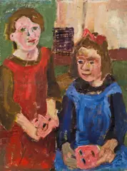 Hilde Goldschmidt, Two grils with mask, ca. 1922, oil on canvas