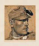 Alfons Walde, Kaiserschütze, ca. 1916-18, India ink, opaque white on brown paper