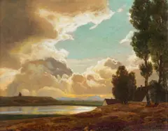 Evening wit sunset by Eduard Kasparides, oil on cardboard, offered Nov 2016