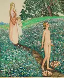 Herbert von Reyl-Hanisch, 'Legende von der Keuschheit' (Illustration of the novel Rudolf Georg Bindings "Keuschheitslegende", "Die Begegnung Mariens mit dem Evelein"), 1923, gouache on paper