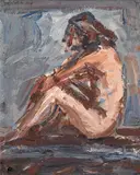 Georg Eisler, Sitting female nude, 1987, oil on canvas on cardboard