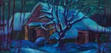 Helmut Arnez, Winterlandschaft (Hof Lugmayer, Romatschachen), 1987, oil on canvas