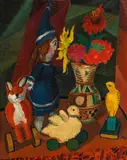 Rudolf Wacker, Still life with flower jug and doll II, 1924, oil on canvas