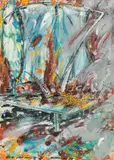 Grau von rechts" (Grey from the right) by Christian Ludwig Attersee, 1984, mixed media on paper; framed, sold Nov 2016