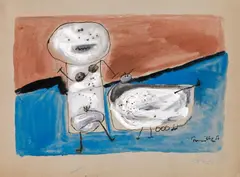 Guillaume Cornelis van Beverloo, L'heureuse fermière, 1950, mixed media on paper; unframed