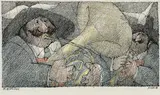 Paul Flora, Blasmusik" (Brass music), India ink; coloured pencil on paper; framed