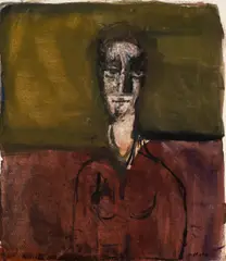 Portrait by Giselbert Hoke, mixed media on paper; framed, sold Nov 2016