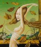 Eduard Klell, Traunseemädchen" (Traunsee-maid), 1979, oil on panel; framed