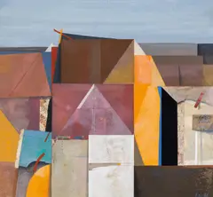 Karl Korab, Group of houses II, 2007, gouache and collage on paper; framed