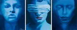 Vivien Kabar, Triptychon ("Geist der Erinnerung, Anonyme Augen, Ghost of Forgetting"), 2016, oil on canvas; framed