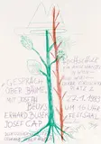 Oswald Oberhuber, Conversation about trees with Joseph Beuys, Erhard Busek, Josef Cap, Diskussionsleiter: Oswald Oberhuber, 1987, screen print with three colours; unframed
