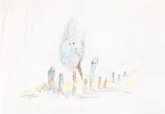 Gustav Peichl, Welch komische Gesellen" (What weird fellows), 1982, mixed media on canvas; unframed