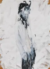 Peter Raneburger, Bone XXXII (horned man), 2013, dry colour, Oilbar and graphite on hardboard; framed
