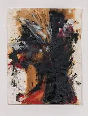 Lebenszeichen" (Sign of life) by Ernst Len, 1985, ash, gouache and oil with sand on paper; framed, sold Nov 2016
