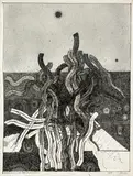 Erwin Reiter, Astronauten auf die Erde zuschwebend" (Astronauts floating to the earth), 1975, India ink on paper; unframed