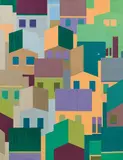 Hubert Schmalix, Roof-landscape, 1995, oil on canvas; framed