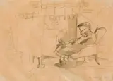 Maria Lassnig, Readers, 1945, pencil on paper; framed
