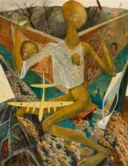 Ernst Fuchs, St. John on Patmos, 1948, oil on hardboard; original frame