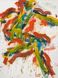 Gestic abstract figure in red-green-yellow by Otto Muehl, 1983, oil on canvas; unframed, sold Nov 2016
