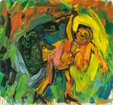 Frog copulating with female by Otto Muehl, 1984, oil on canvas; unframed, sold Nov 2016