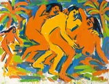 Copulating people under palm trees by Otto Muehl, 1984, oil on canvas; unframed, sold Nov 2016