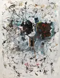 Begegnung" (Encounter) by Hans Staudacher, 1964, oil on canvas; framed, sold Nov 2016