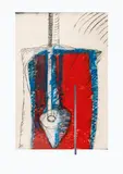 Mario Merz, Untitled, ca. 1982, mixed media on canvas on aluminium plate; metal rail